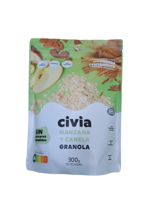 Granola poma i canyella sense gluten i vegetariana